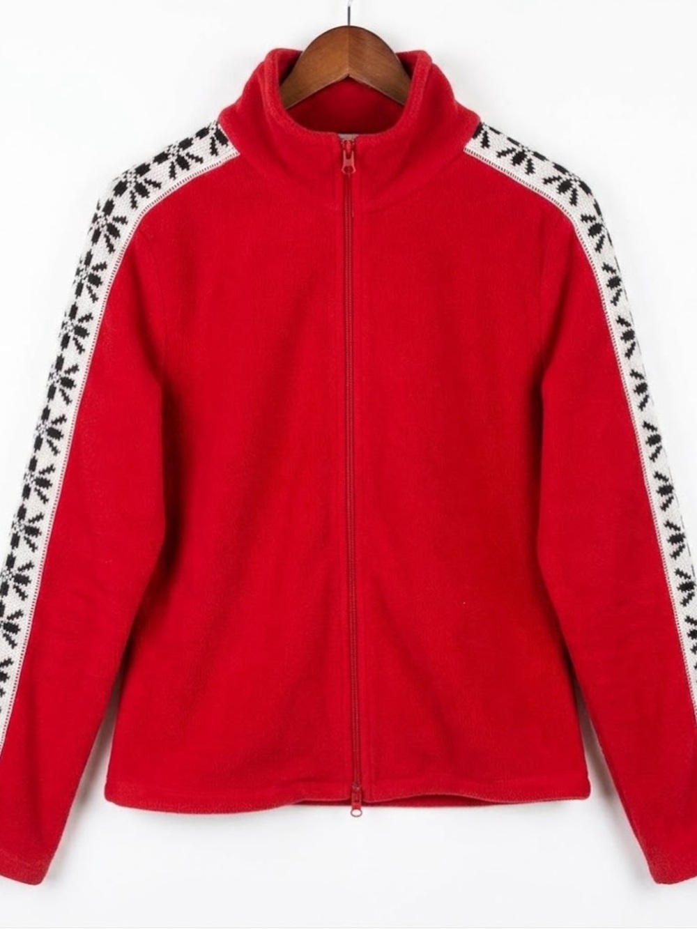 Vintage 90s Moda International Red Fleece Ski Jacket Fair Isle Zip Large